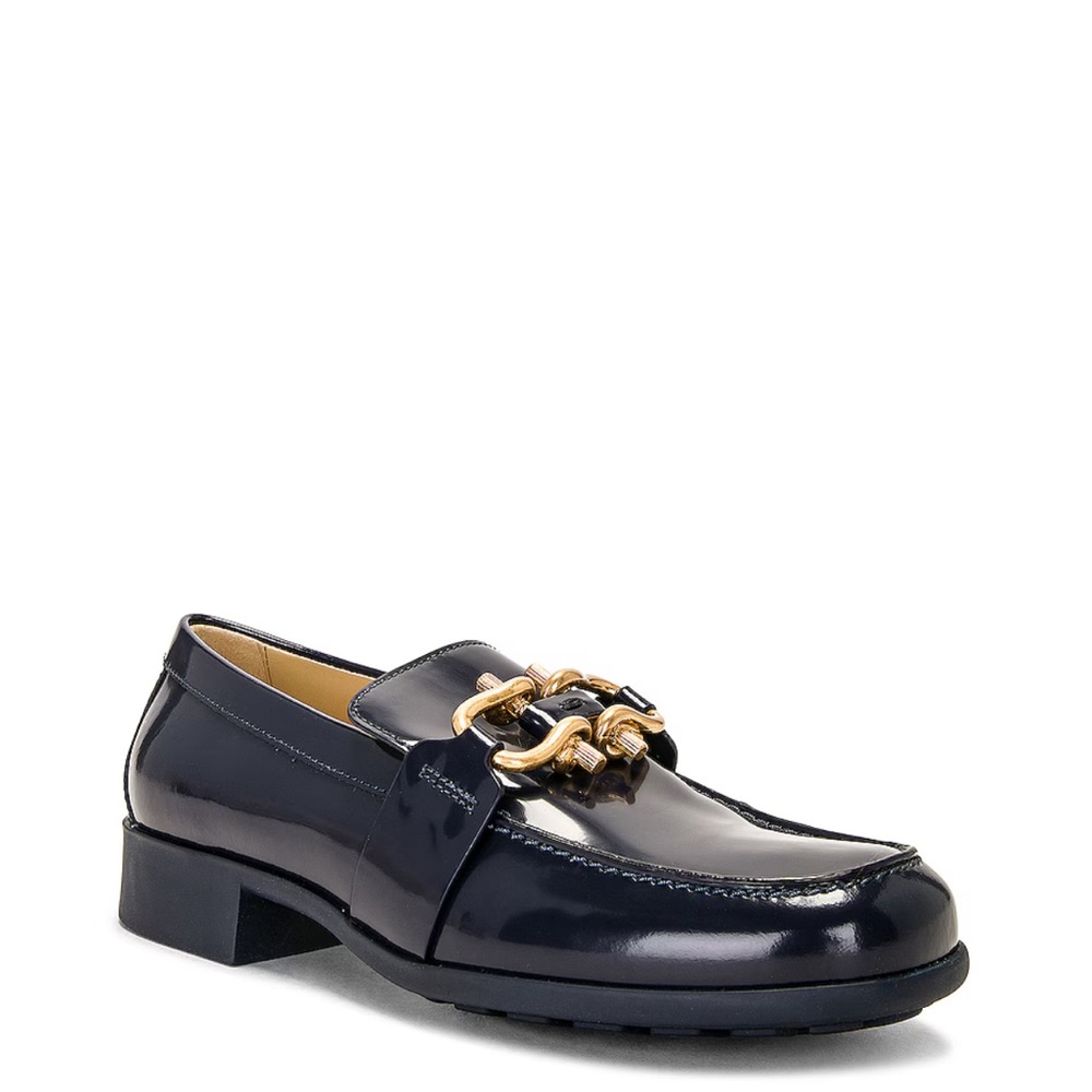 Bottega Veneta black Patent Leather Loafers with Gold‎ Chain